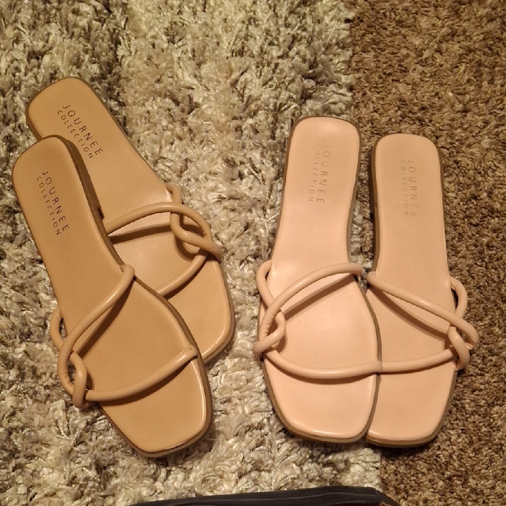 Journee Collection Tan Sandals Minimalist Design Two For One Price.